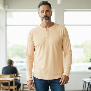 Desert Dunes Mens Henley Shirt Sz Medium Canary Melange Organic Cotton Blend NWT